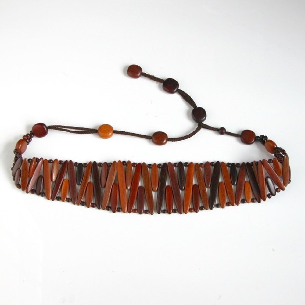 Vtg Mid Century Modern Boho Hippie Belt 1970s Waist Hip Belt FLAT WOOD BEAD